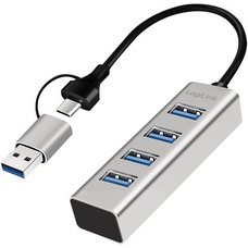Hub USB 3.0, 4 ports, 4x USB-A, argent
