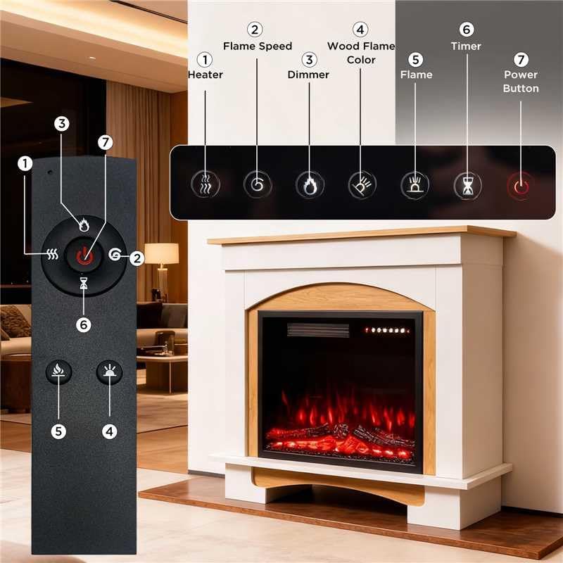 23 Zoll Elektrokamin, 1000W/2000W Elektrokamin mit Heizung, 12 3D-Flammenfarben, 4 Holzfeuerfarben, Fernbedienung, inklusive Schrank