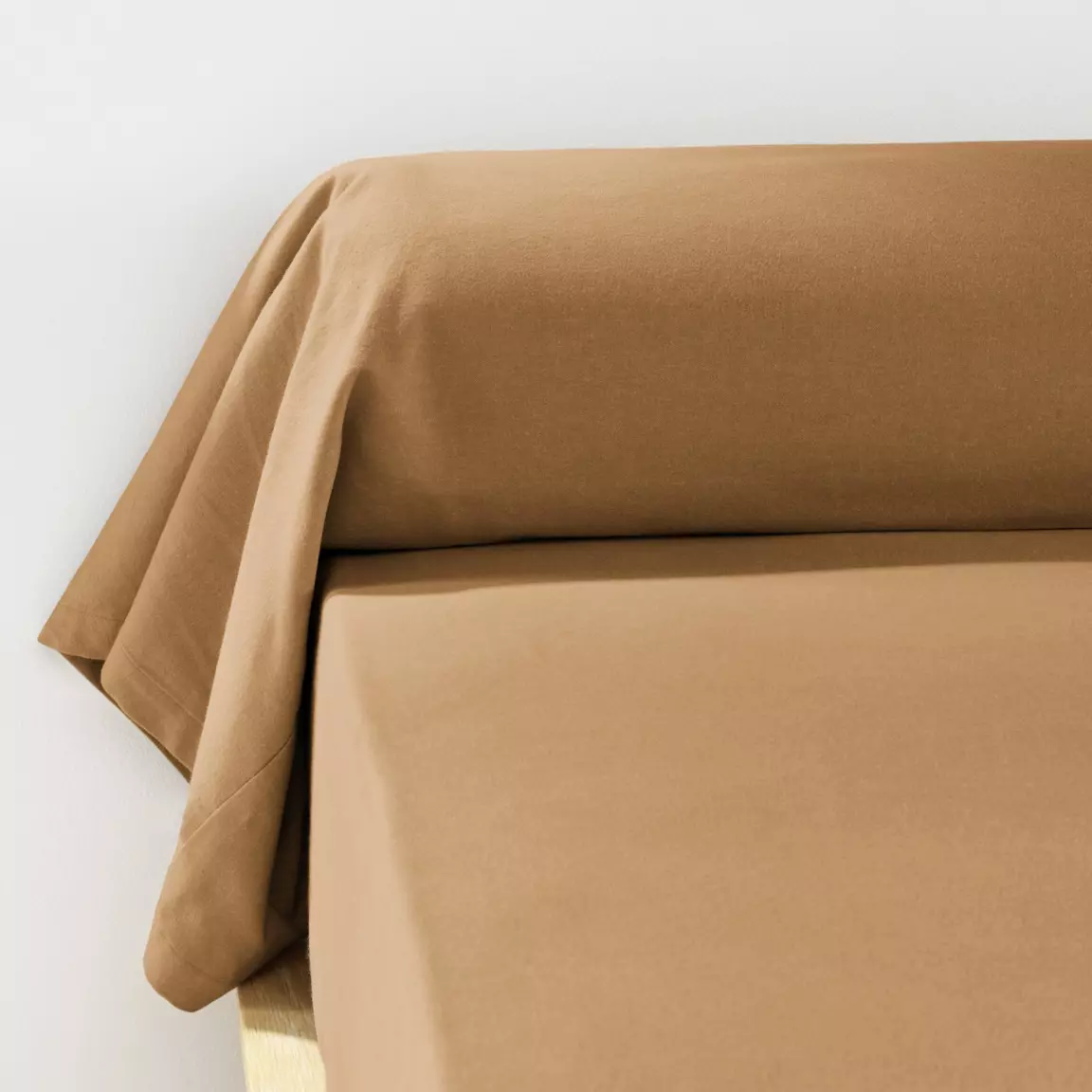 Taie de traversin flanelle de coton (L185 cm) Théa Camel