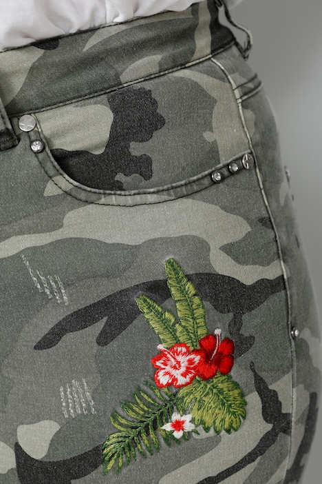 3/4-Hose, Komfort Fit, Camouflage, Destroy-effekte, Patches