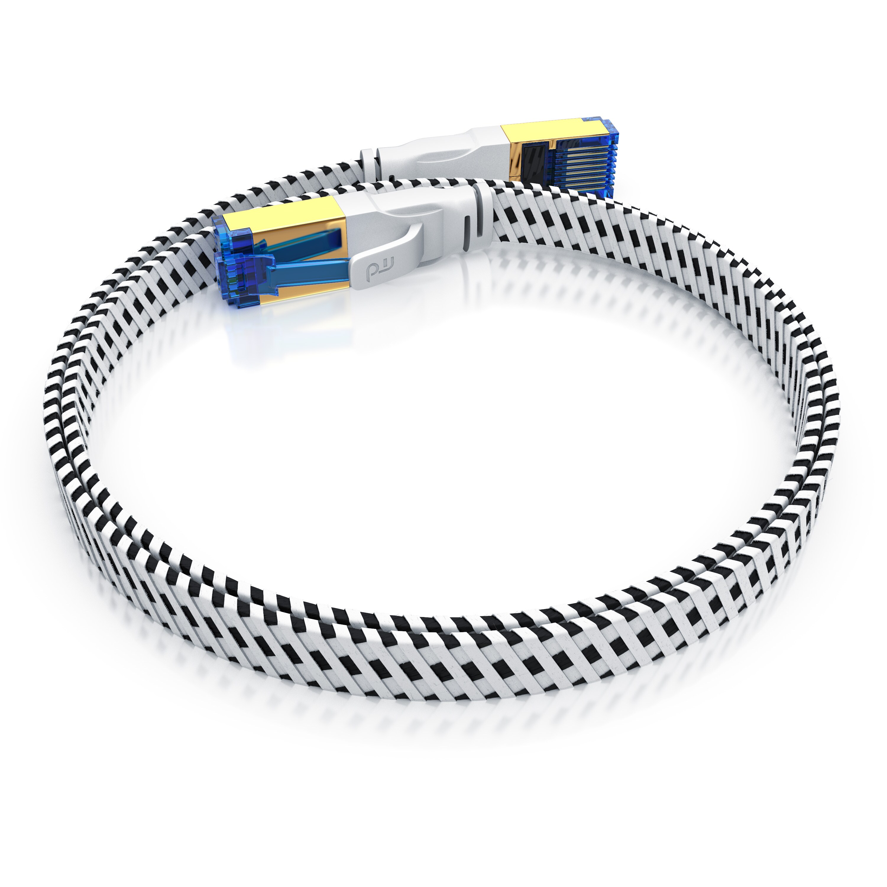 Primewire Flachbandpatchkabel CAT 8 mit Baumwollummantelung - Gigabit Ethernet LAN Kabel - 40 Gbit/s - S/FTP PIMF Schirmung - Netzwerkkabel - 0,25m