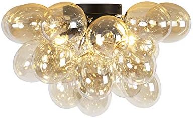 Qazqa - Design Deckenleuchte I Deckenlampe I Lampe I Leuchte schwarz mit Braunglas 6 Lampen - Uvas I Wohnzimmer I Schlafzimmer - Kugel I Kugelförmig - LED geeignet G9