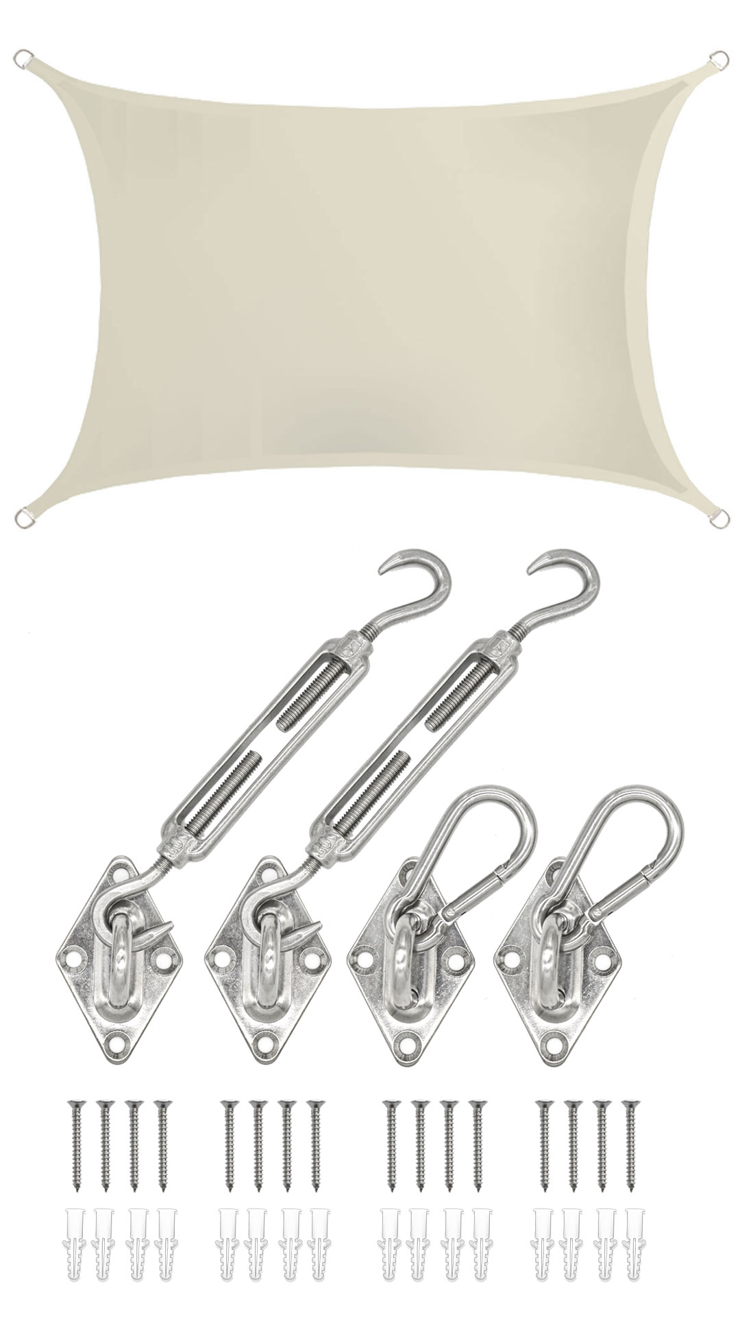 AMANKA 2 x 3 waterdicht schaduwdoek met bevestigingsset - Beige