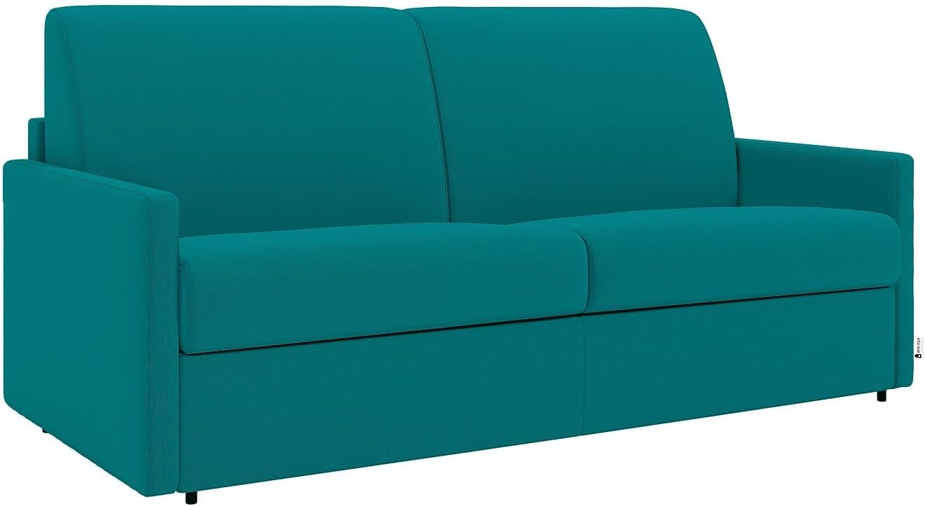 Vente-Unique-Schlafsofa 3-Sitzer - Liegefläche: 140 cm - Matratzenhöhe: 14 cm - Stoff - Türkis - CALIFE