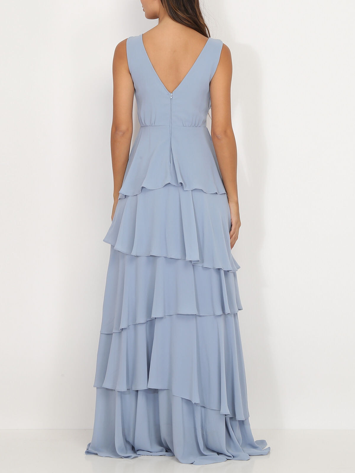 Robe longue à volants- Bleu givré