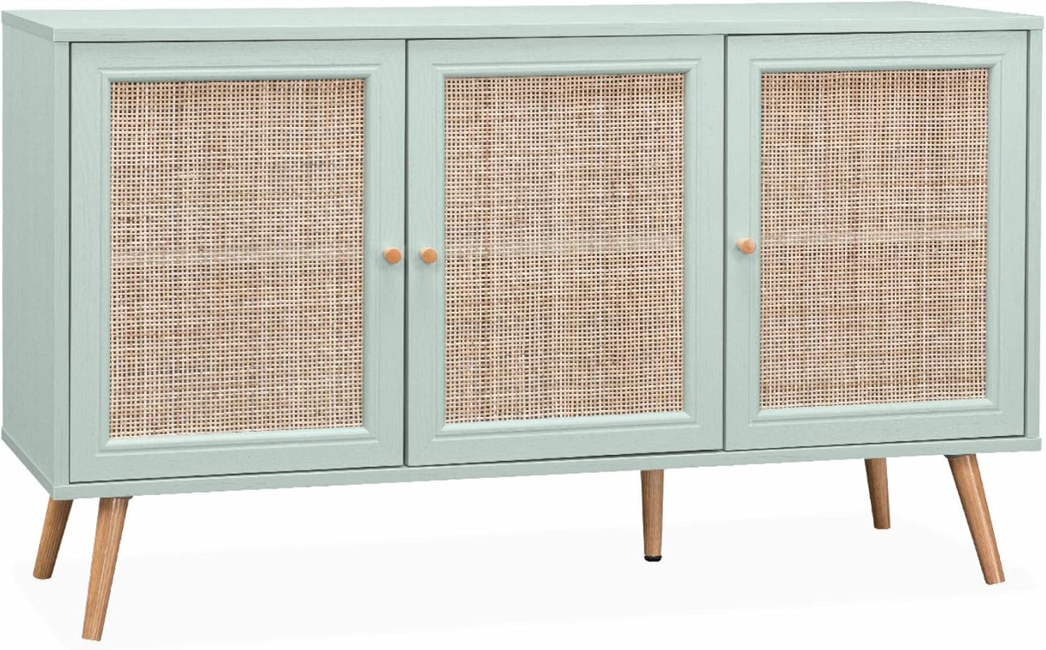 Alice's Home Sideboard mit Rattangeflecht 120 x 39 x 70 cm - 2 Ebenen - 3 Türen - Skandinavische Möbelbeine