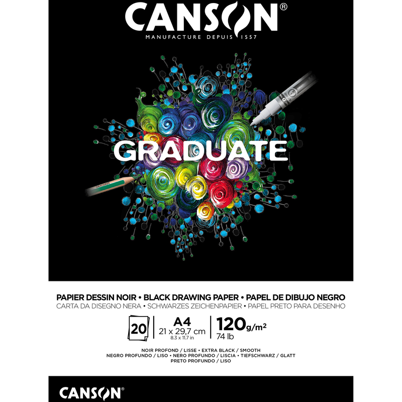Canson Zeichenblock Graduate, schwarz, A4, blanco