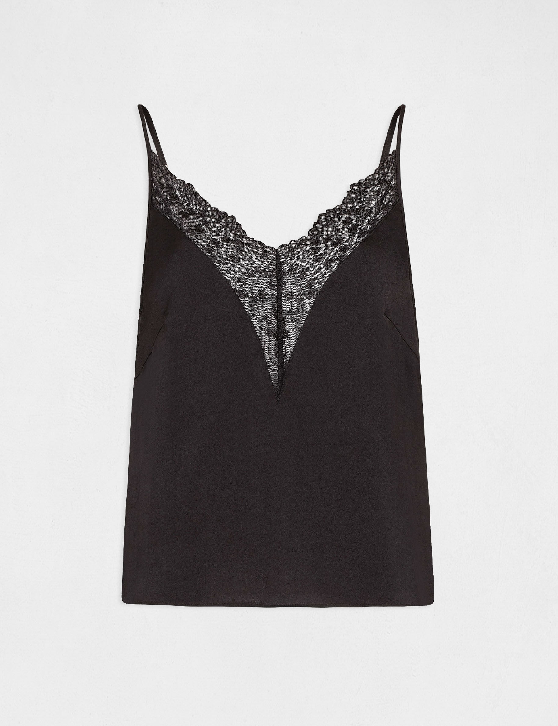 Blouse bretelles fines à dentelle noir femme - noir