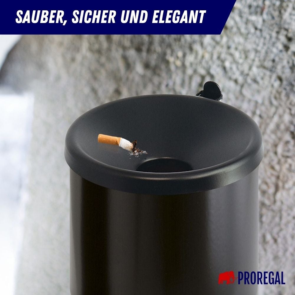 PROREGAL Ronde brandblussende wandasbak 2 liter HxØ 16 x 16 cm Metaal Zwart met zwart deksel