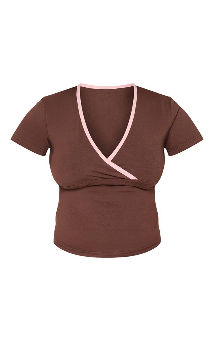 Chocolat Top Échancré À Encolure Contrastée Rose Et Chocolat Shape