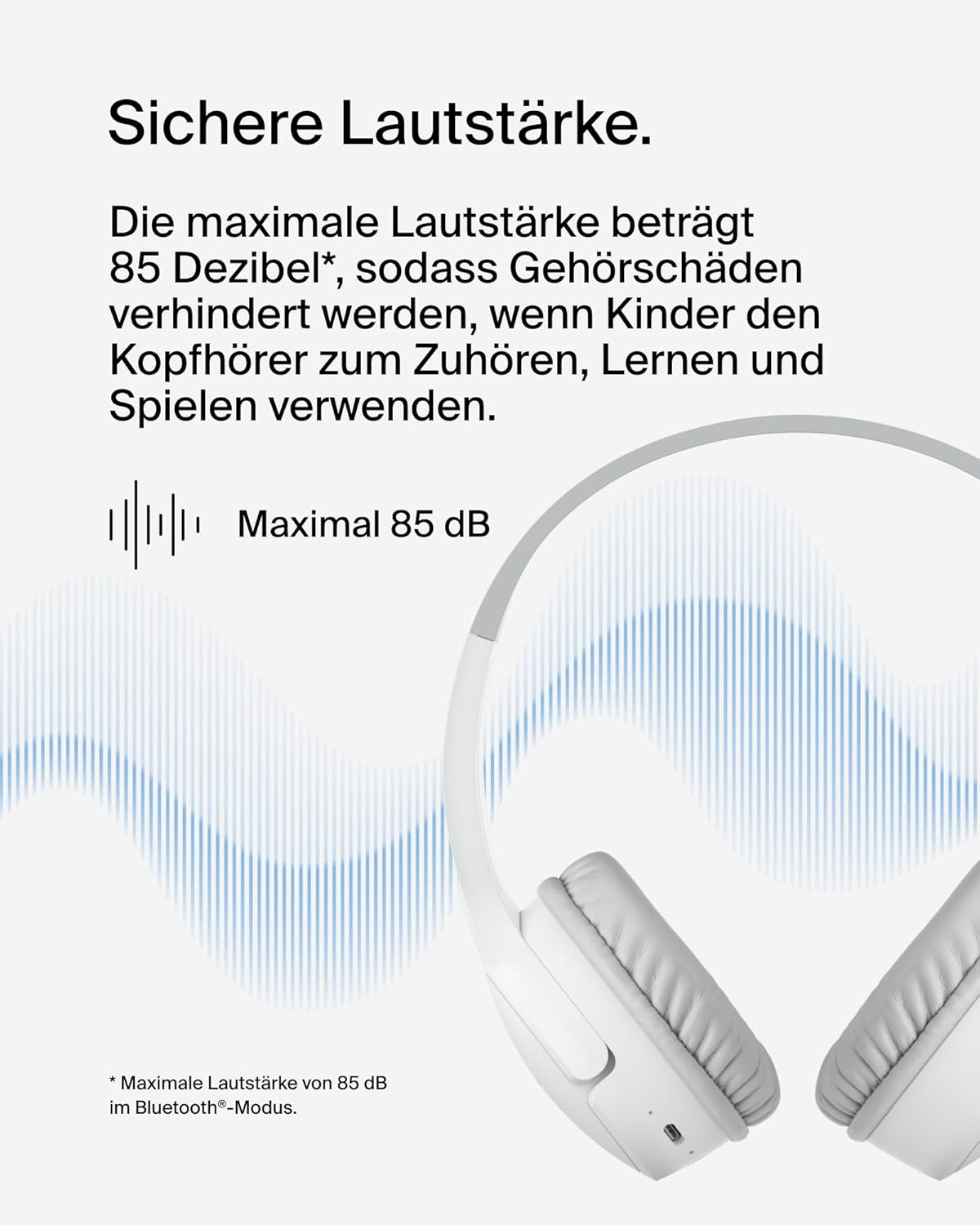 SoundForm Mini Wireless Bluetooth On-Ear Kinder Kopfhörer mit Mikrofon   85dB Lautstärke-Begrenzung (AUD002BTWTV3) - Weiss