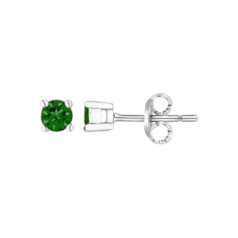 Boucles d'oreilles puces en Argent avec oxyde de zirconium vert emeraude