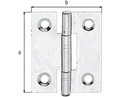 Smal scharnier met geklonken messing pen, 31,5 x 25 mm, sendzimir verzinkt