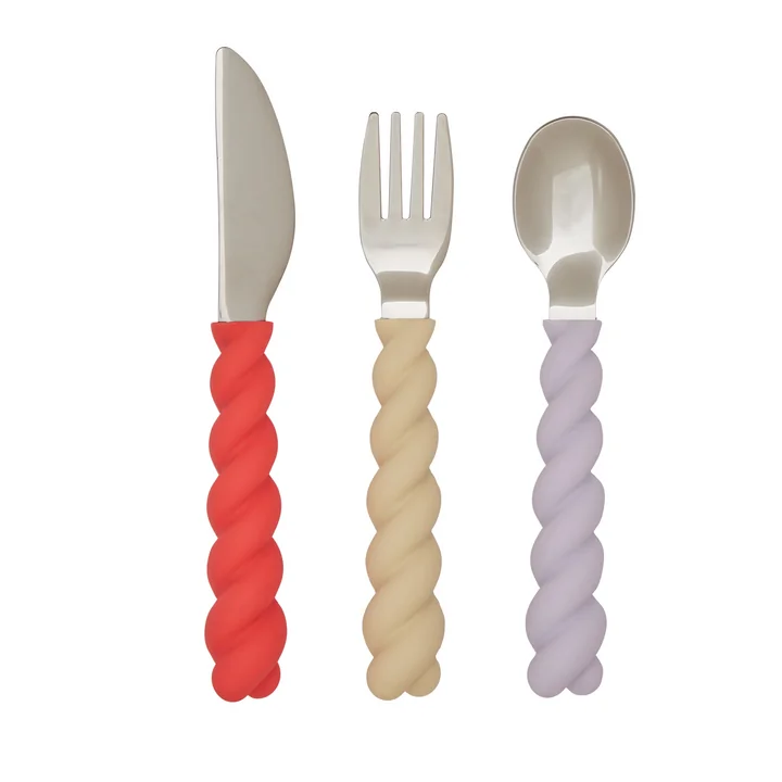 OYOY - Mellow Kinderbesteck, lavender / vanilla / cherry red (3er-Set)