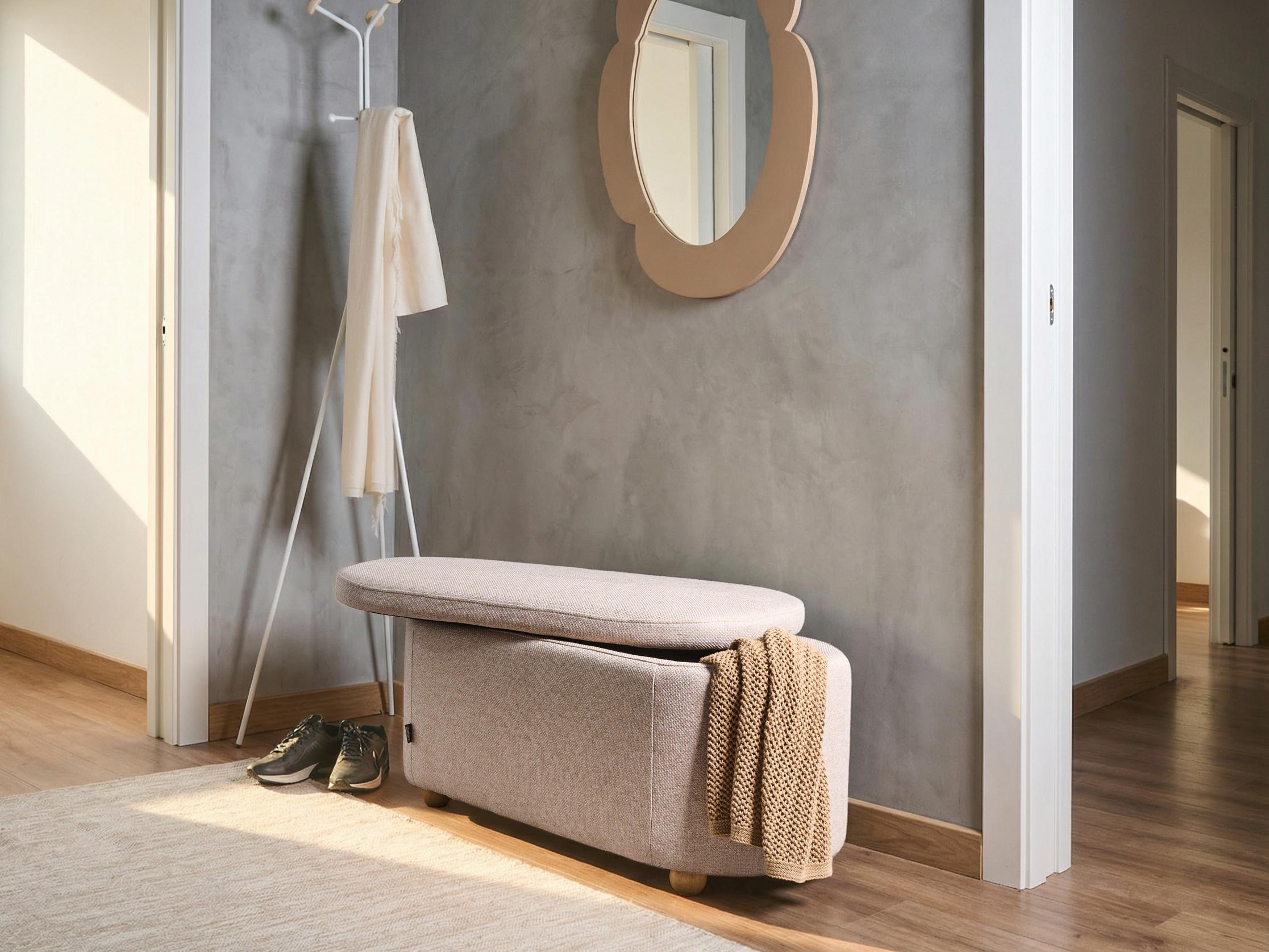 Bankje met opbergruimte HAYWARD Stof 98 cm 44 cm Beige