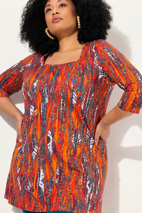 Longshirt, A-Linie, Carree-Ausschnitt, 3/4-Arm