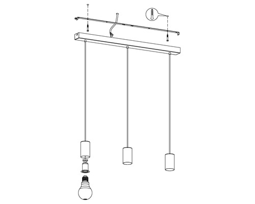 Hanglamp, 3-lichts, HxBxL 110x6,5x84 cm, zwart