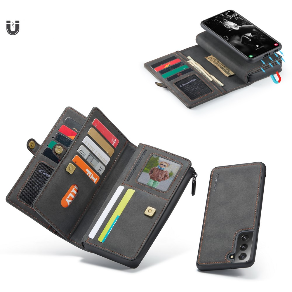 Samsung Galaxy S21 FE 5G 3in1 Leder Tasche   Magnet Hardcase Karten Etui - Schwarz