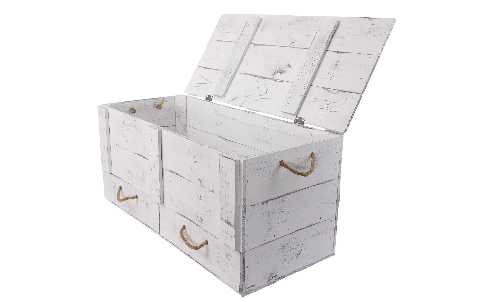 Truhe Vintage Shabby Weiss, 85 x 40 cm<br>Holztruhe mit 2 Schubladen