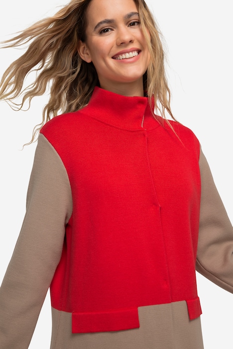 Strickjacke, zweifarbig, Stehkragen, Druckknöpfe, Langarm