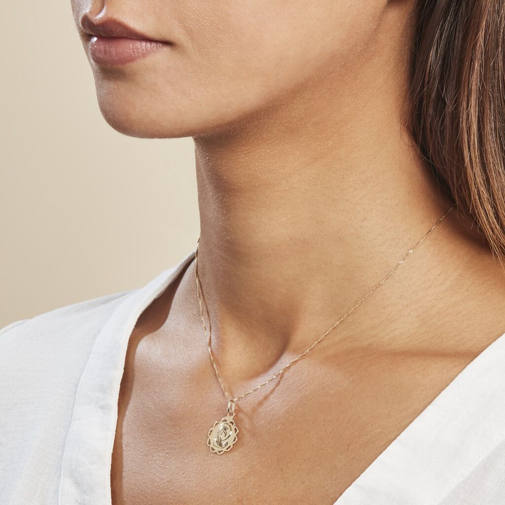Pendentif Vierge Rond Dentelle Or Jaune