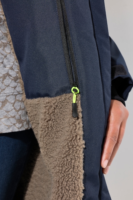 Funktionsjacke, oversized, Teddyfutter, Kapuze, 2-Wege-Zipper