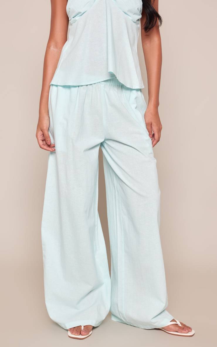 Bleu Layette Pantalon En Lin À Taille Froncée Ensemble Coordonné