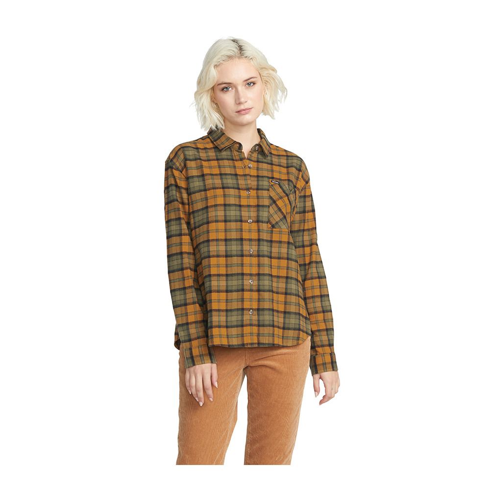 Volcom PLAID TO MEET U - Chemise Femme bronze