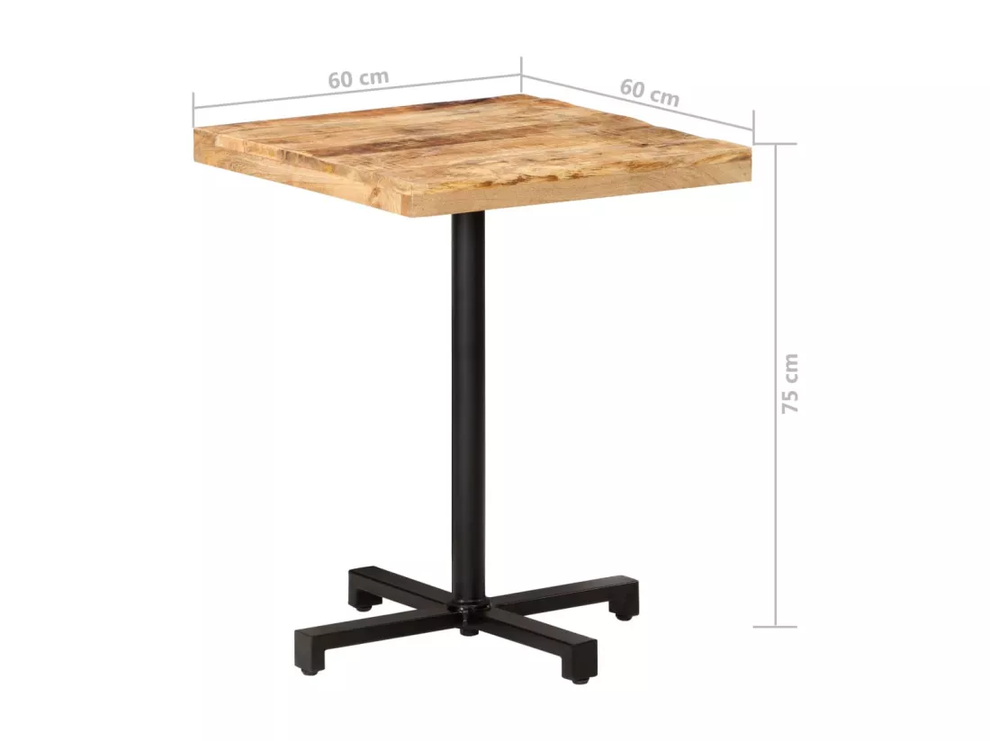 Table de bistro Carrée 60x60x75 cm Bois de manguier brut