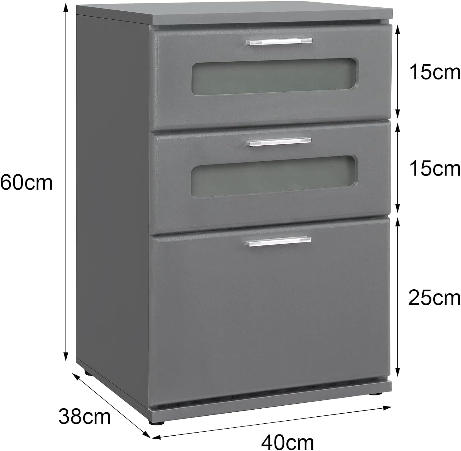 ML-Design Nachttisch 2er Set, Nachtkommode mit 3 Schubladen, oberste mit Glaseinsatz, Grau, 40x60x38 cm, aus Holz, Boxspringbett Nachtschrank Nachtkonsole Kommode, für Bett, Schlafzimmer oder Büro