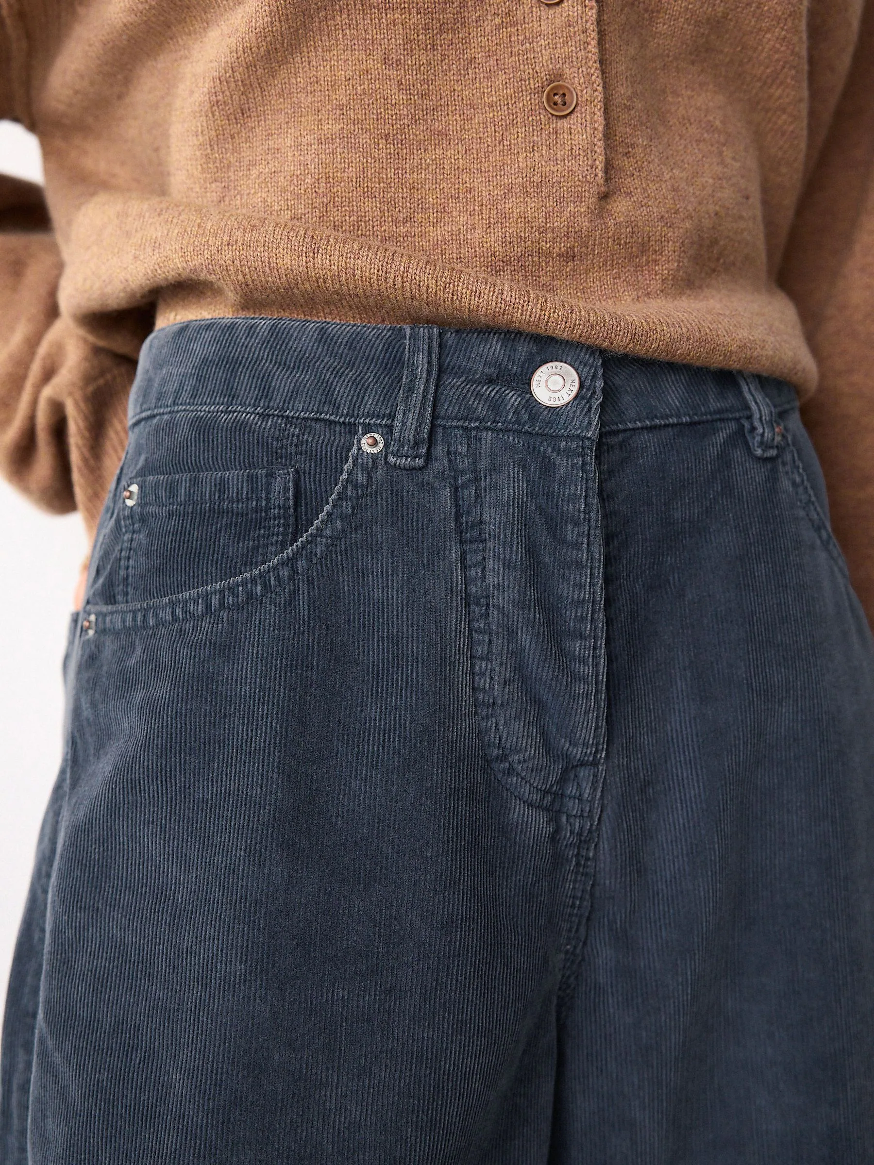 Denimblauw - Corduroy broeken met wijde pijpen