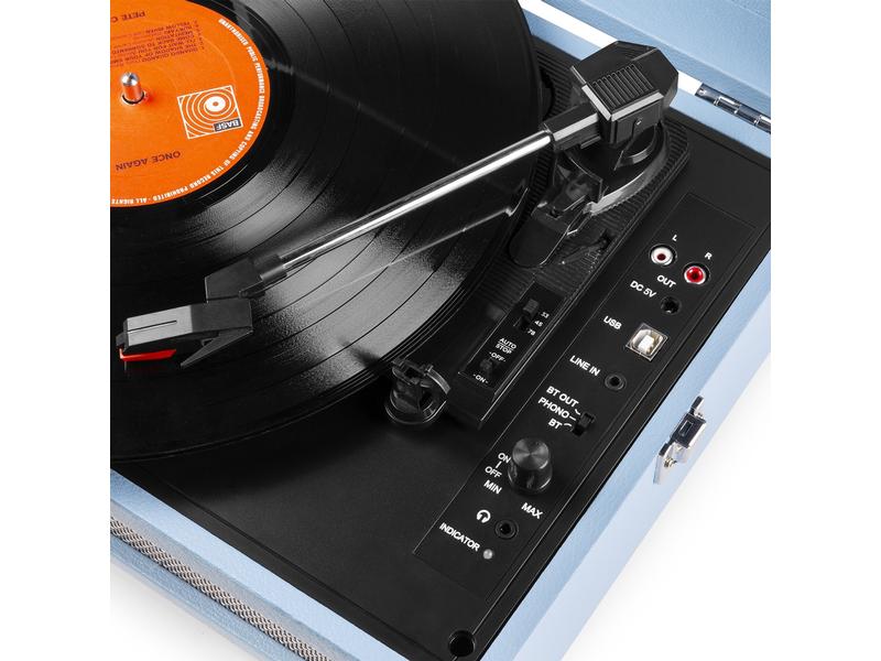 Fenton Plattenspieler mit Bluetooth RP118E Blau Hochwertiger Plattenspieler im Kofferdesign