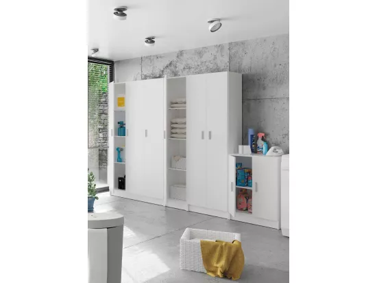 Armoire polyvalente Dibels, Armoire auxiliaire avec 1 porte, Armoire à chaussures avec étagères, Étagère à chaussures verticale, 37x37h180 cm, Blanc