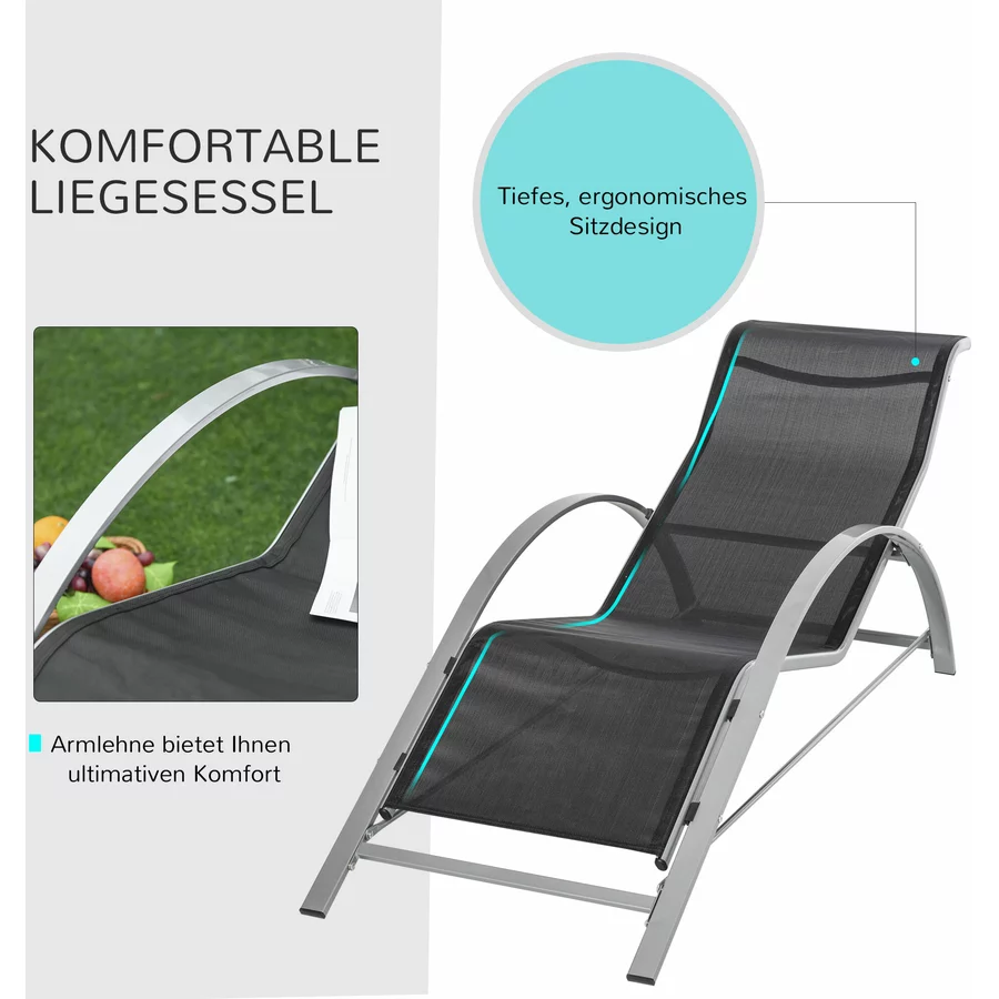 Outsunny 2er Set Gartenliegen mit Tisch silber, schwarz