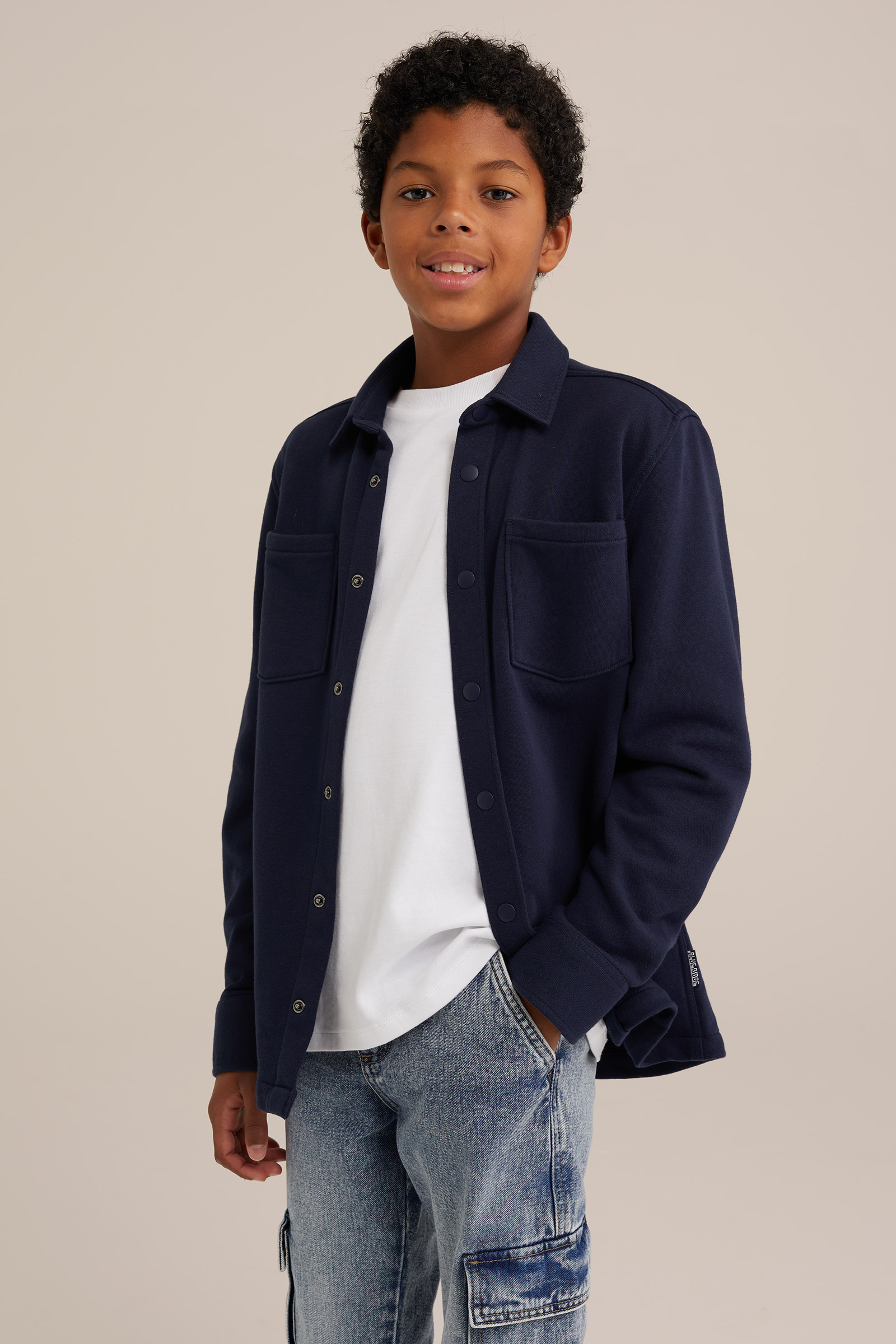 Jongens gebreid smart overshirt van katoenmix WE Fashion Donkerblauw