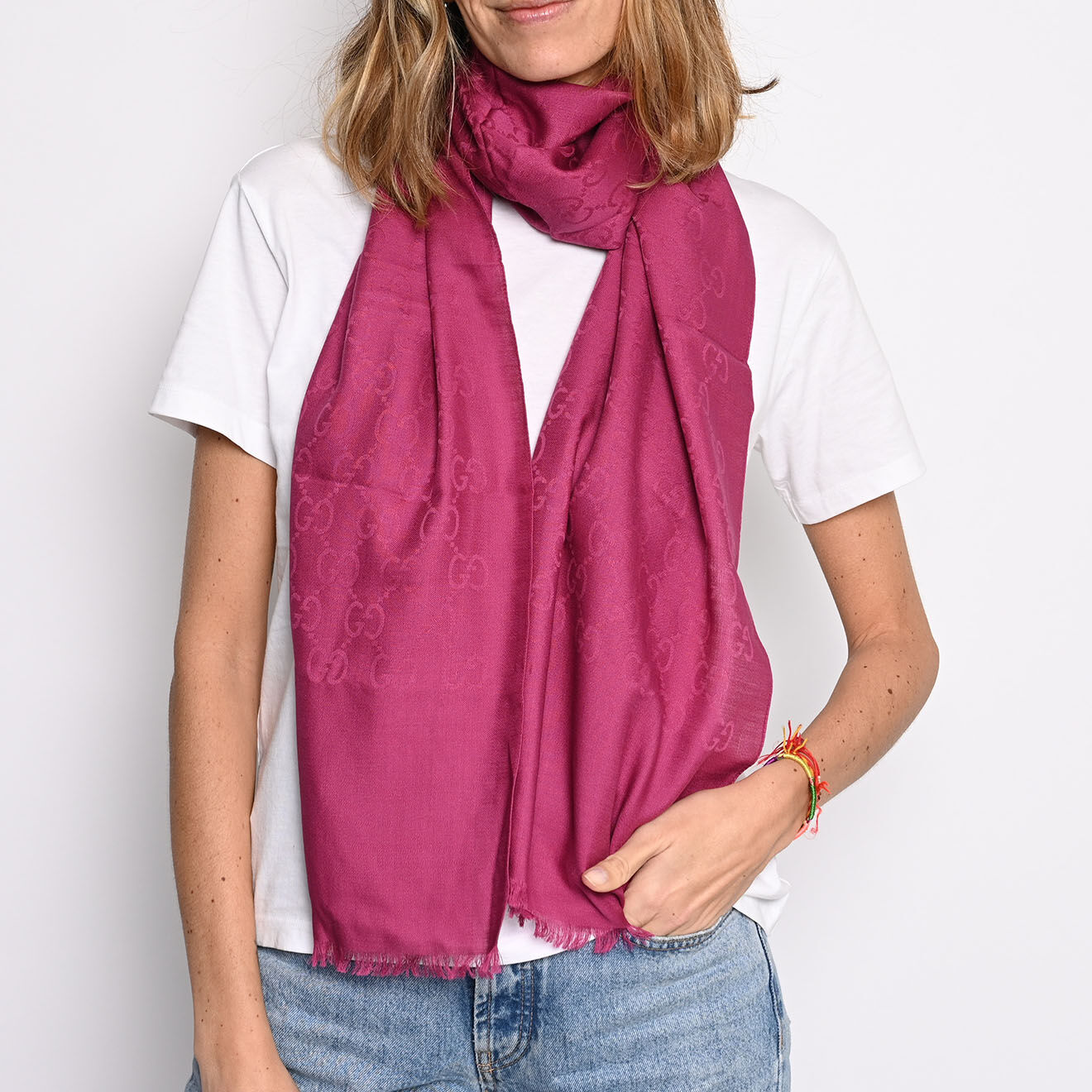 Givenchy Etole Gucci en Laine & Soie fuchsia - Neuf avec étiquette - 180x45 cm