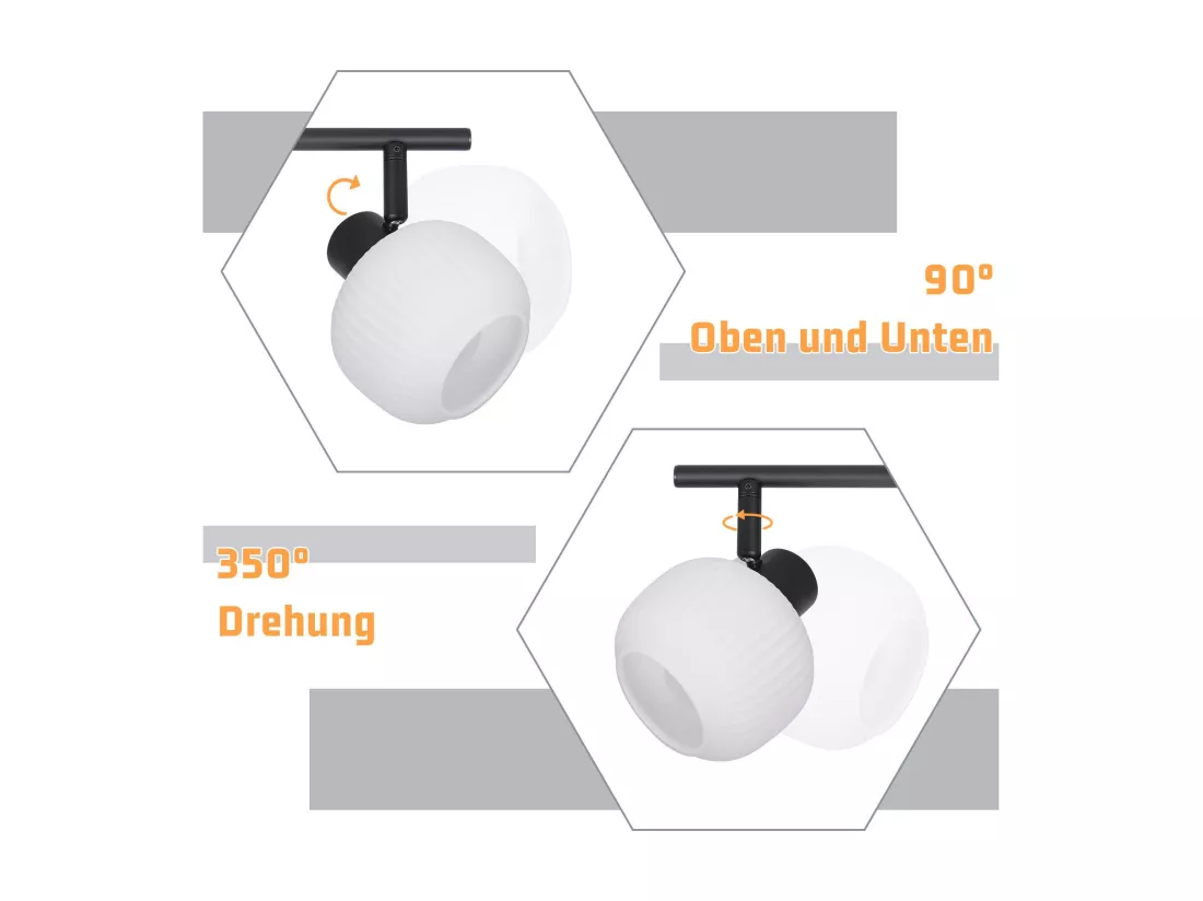 NETTLIFE Spot de plafond blanc E14 plafonnier 4 ampoules intérieur abat-jour en verre spot orientable