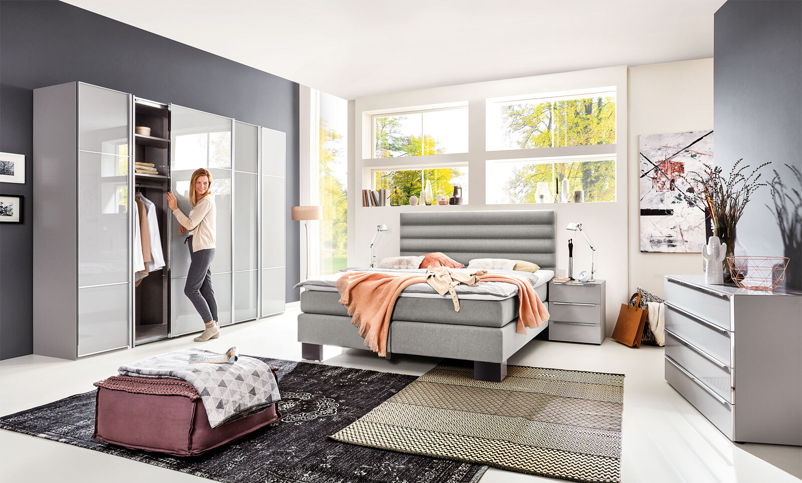 nolte Schwebetürenschrank MARCATO 180 x 240 x 69 cm Glas seidengrau