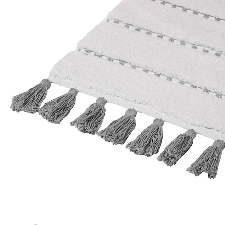 Tapis de bain rectangulaire Five Pompom en coton coloris gris L.75 x l.50 cm