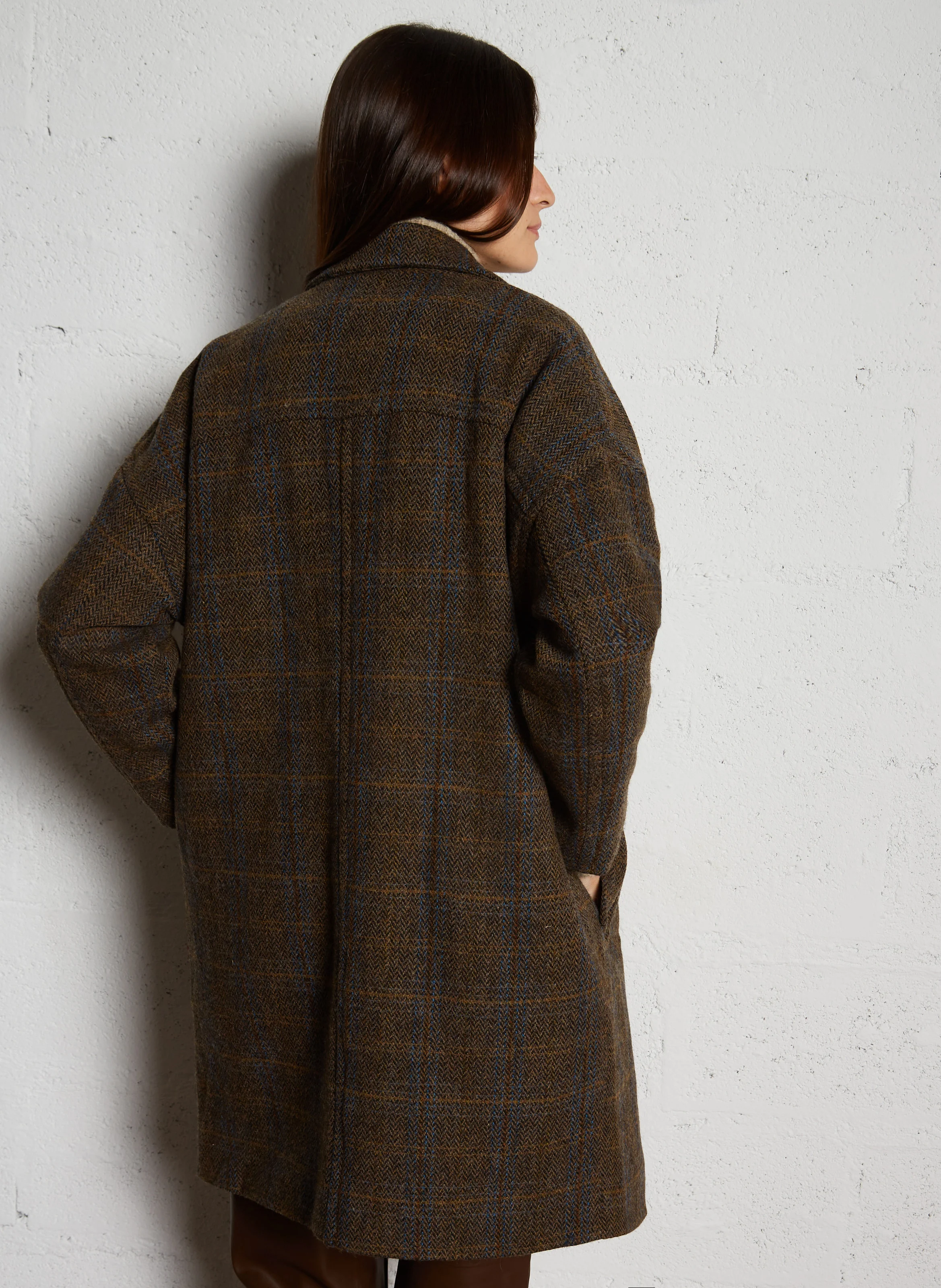 Manteau ample à carreaux en laine | Gris