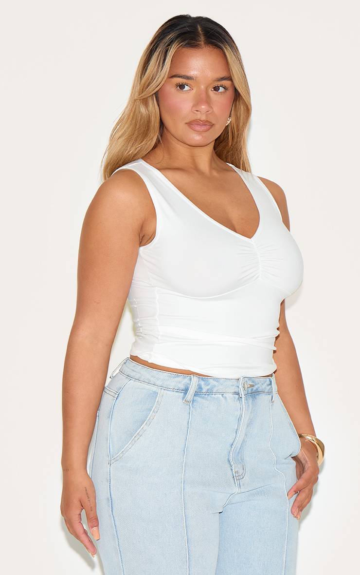 Blanc Haut Sans Manches À Buste Froncé Shape Sculpt