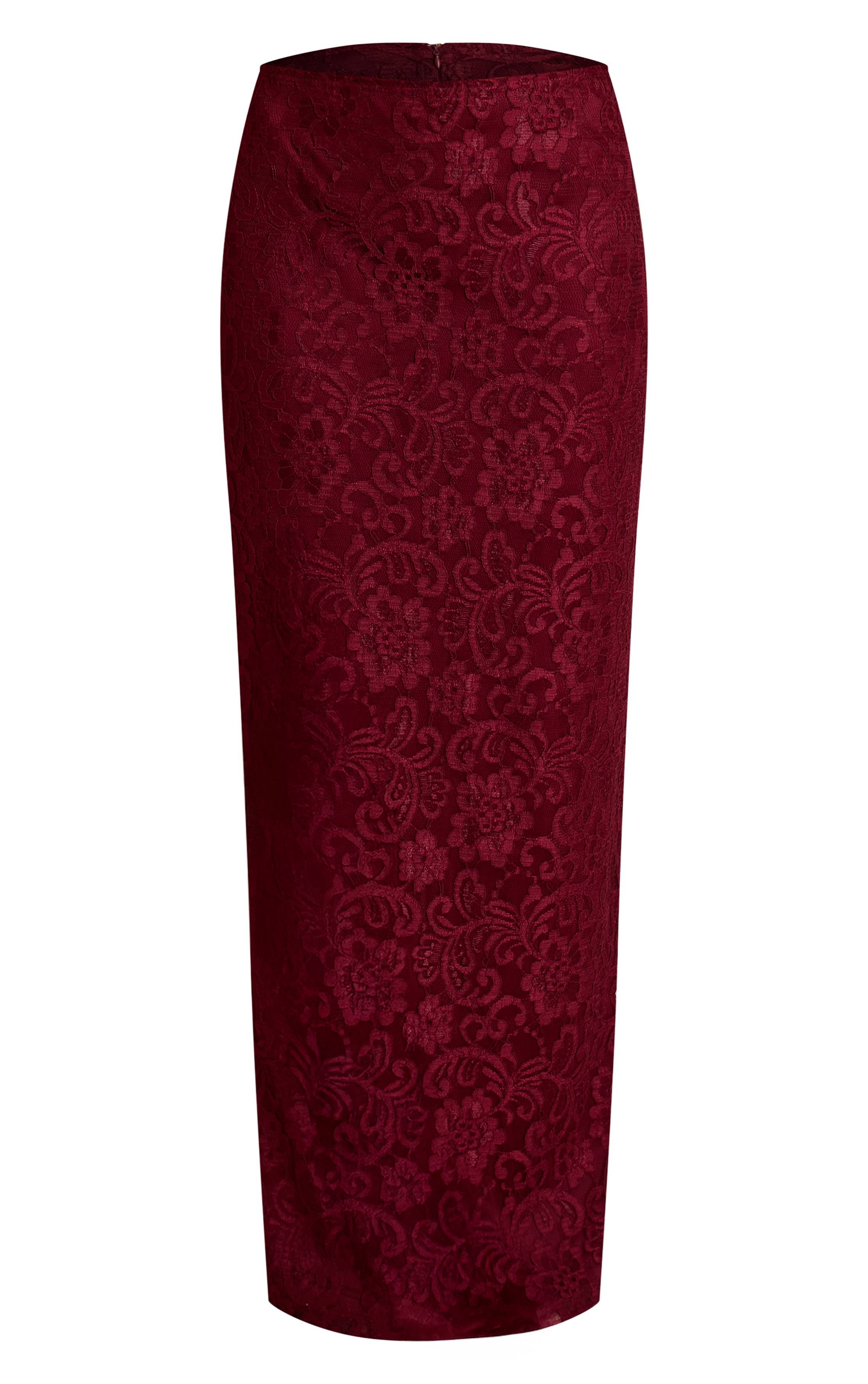 Rouge Vin Ensemble Coordonné Jupe Longue En Dentelle