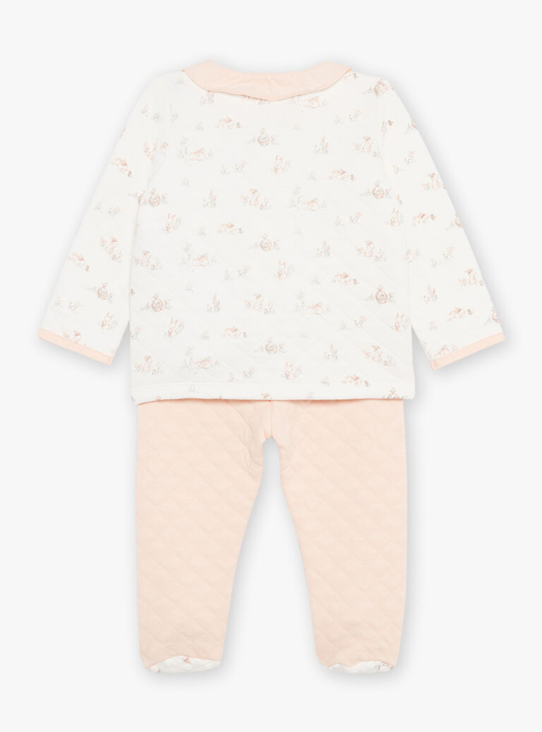 Ensemble pyjama écru en molleton à petits lapin