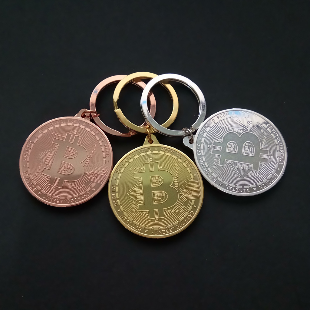 (Ø40mm) Bitcoin BTC Schlüsselanhänger Krypto Münze Souvenir Sammlerstück - Gold