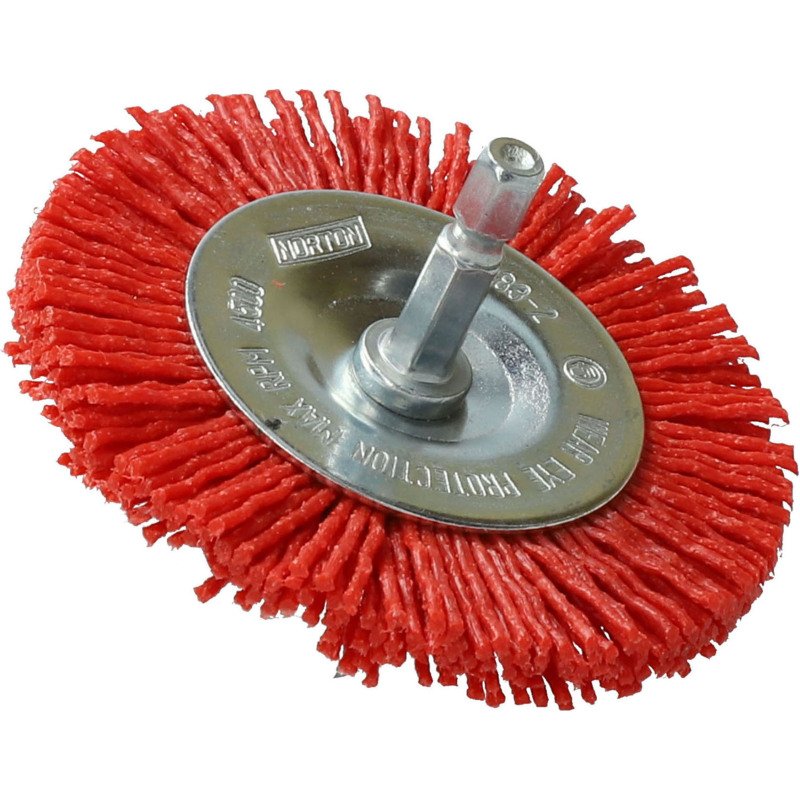 Brosse circulaire en nylon rouge Norton Ø 75 mm pour perceuse
