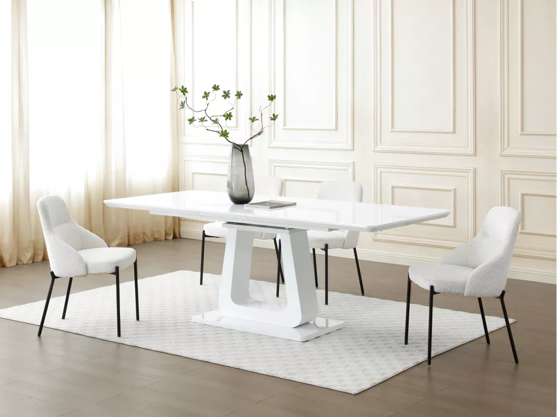 Table à manger extensible 6 à 8 personnes en MDF - Blanc laqué - LAZINEO
