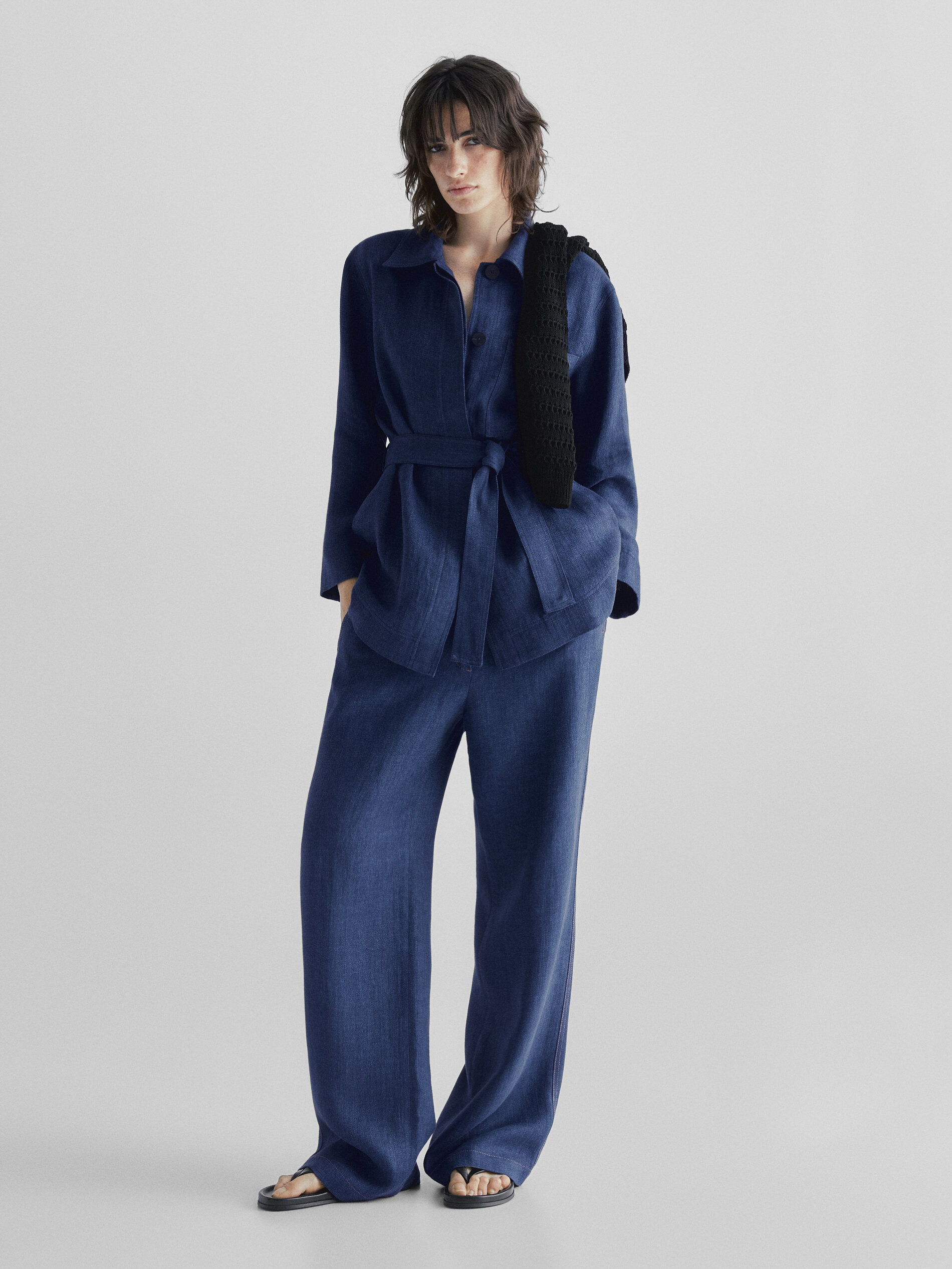 Conjunto de sobrecamisa e linho com efeito jeans - AZUL MARINHO
