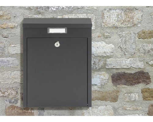 MEFA brievenbus, gepoedercoat staal, BxHxD 265/340/135 mm, kleur 150, gitzwart RAL 9005 semi-mat met naamplaatje