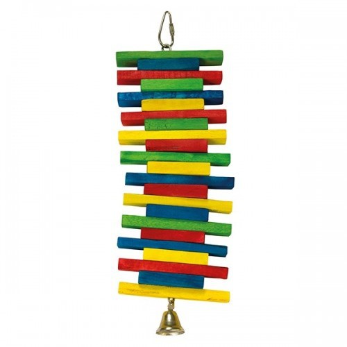 Peças de madeira multicoloridas com um sino multicolorido