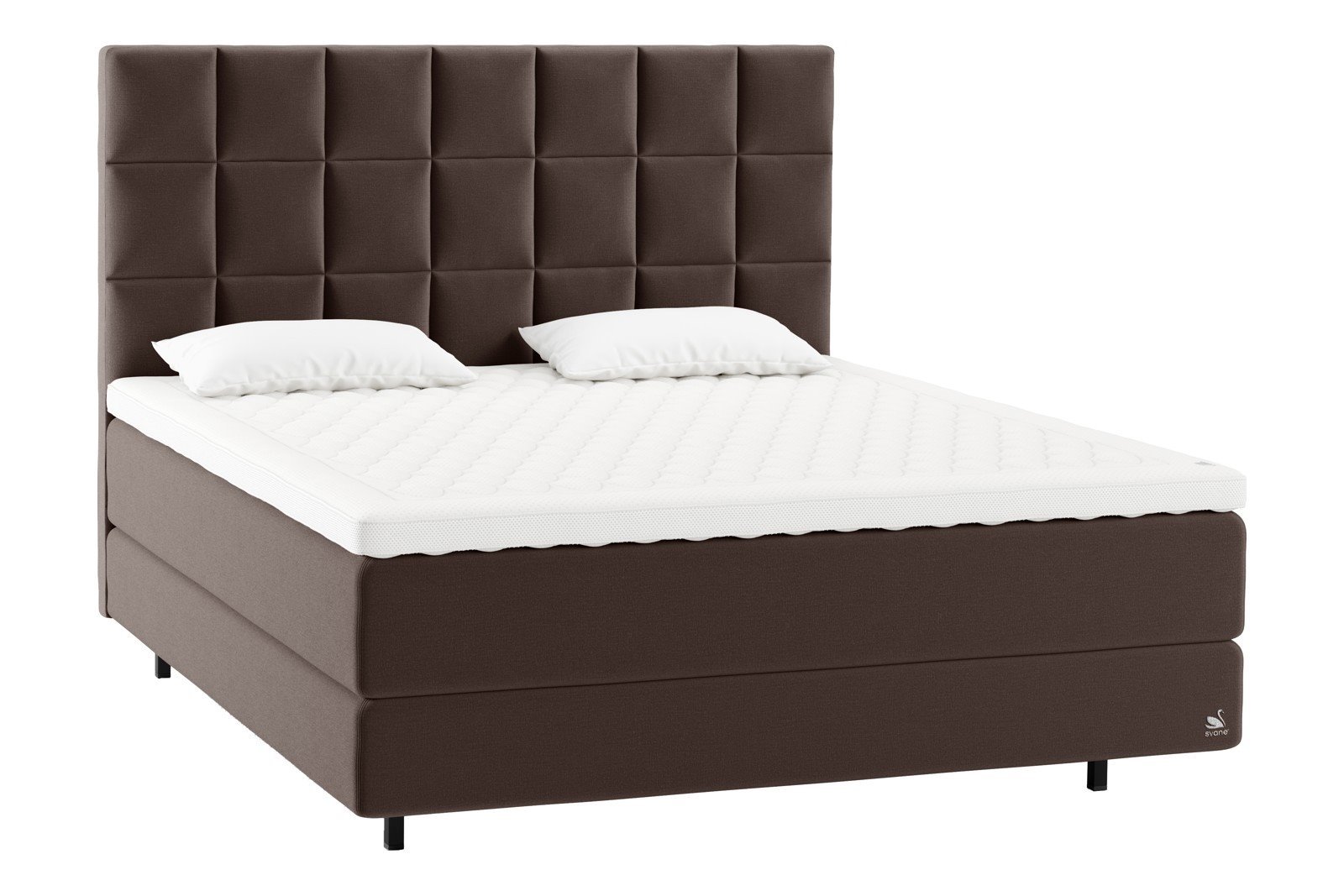 IntelliGel Zilva Kontinental 180x210 cm Tekstil Moment Mocca, Ocean LatexGel® overmadrass og sorte floating ben 14 cm, gavl selges separate.